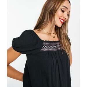 Madewell Women's Embroidered Puff‎ Sleeve Top Boho Bohemian Black Size Medium
